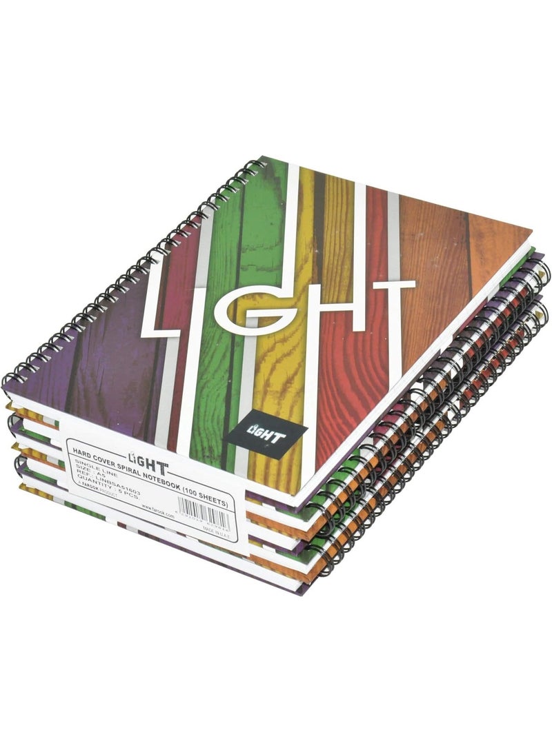 FIS Light Spiral Hard Cover Notebook, Single Ruled, 100 Sheets, A5 Size, 5 Piece - LINBSA51603 - Image 1